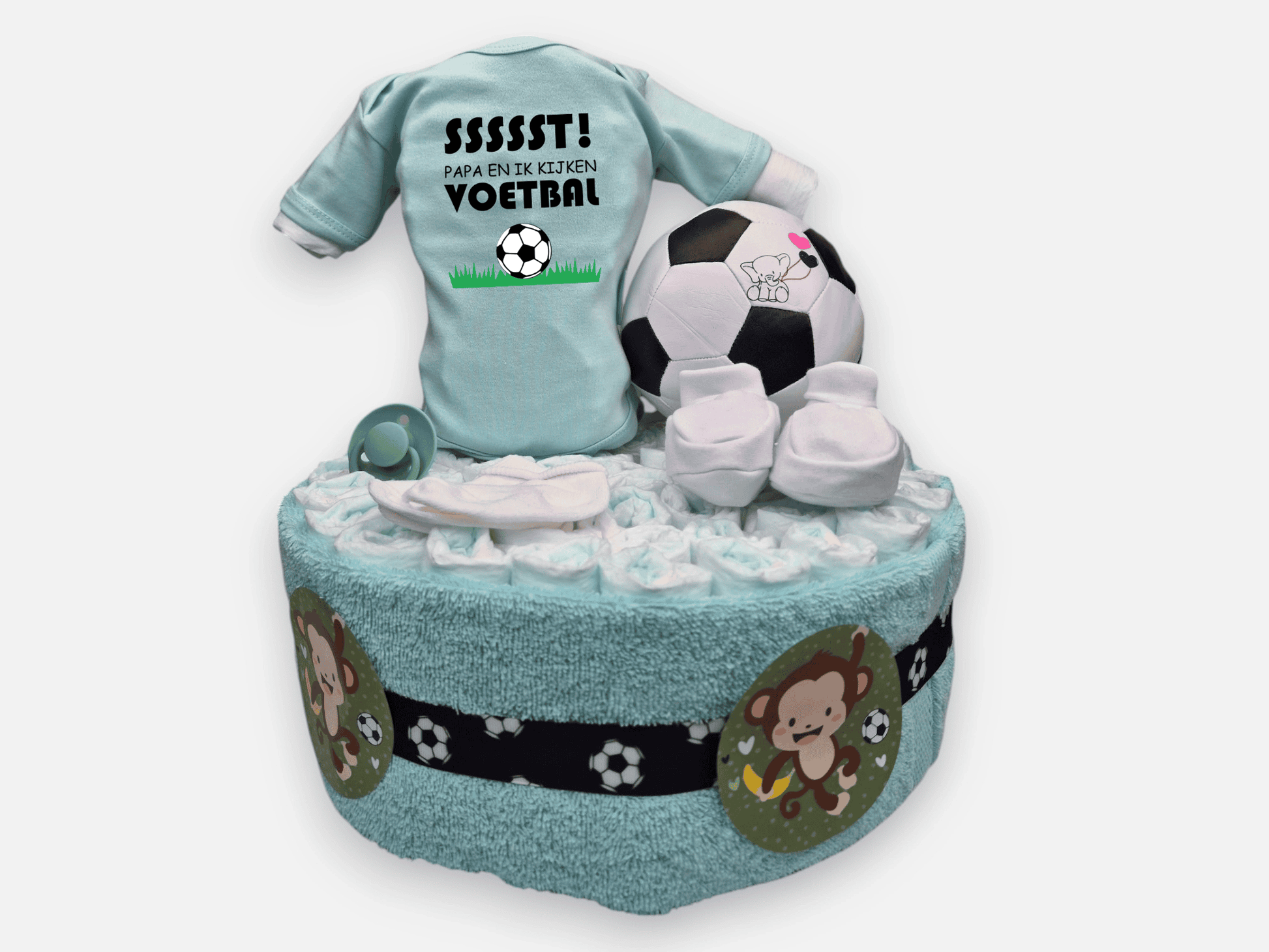 Baby Voetbal Luiertaart - Mint Geboortegift