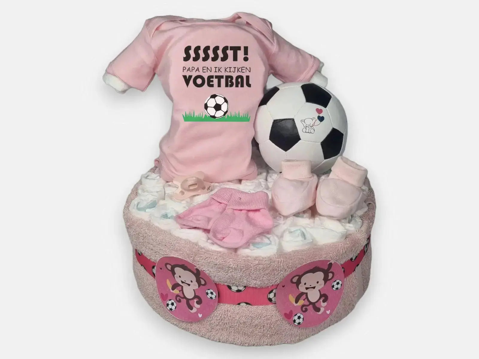 Baby Voetbal luiertaart - Roze - Geboortegift