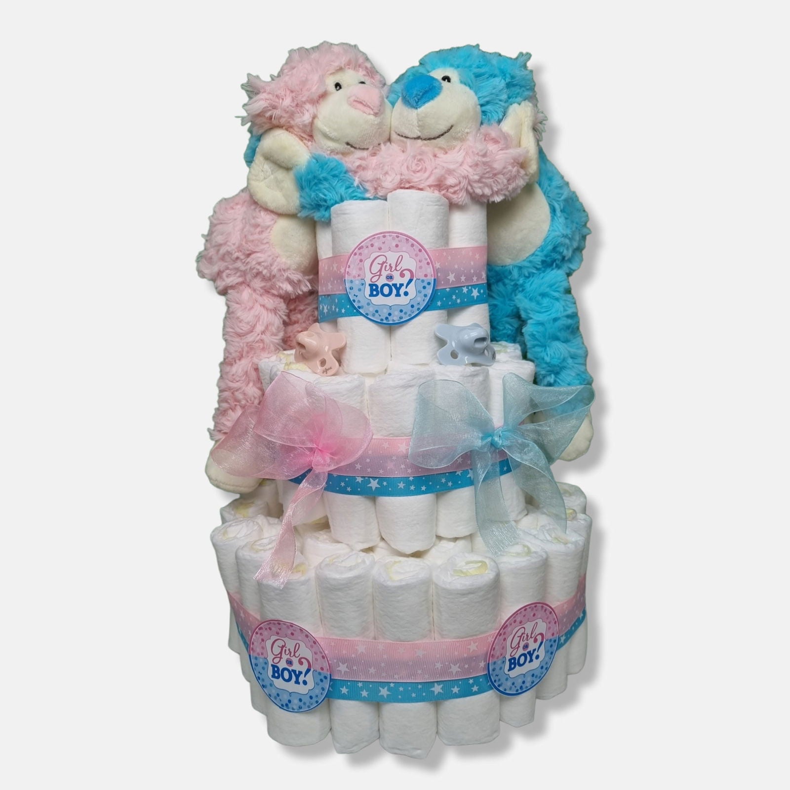 Babyshower Luiertaart blauw/roze - Geboortegift