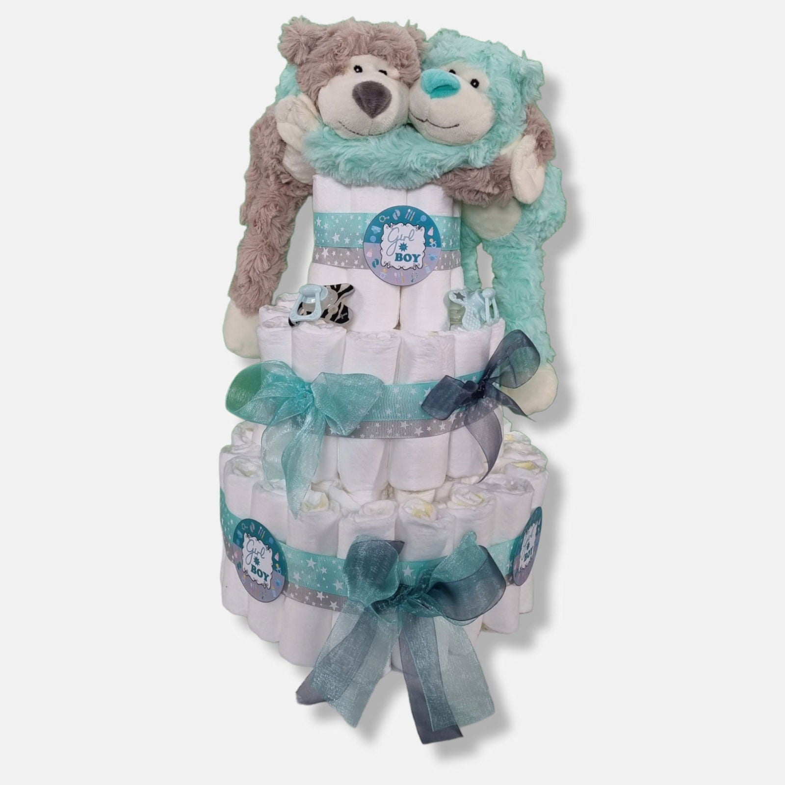 Babyshower Luiertaart mint/grijs - Geboortegift