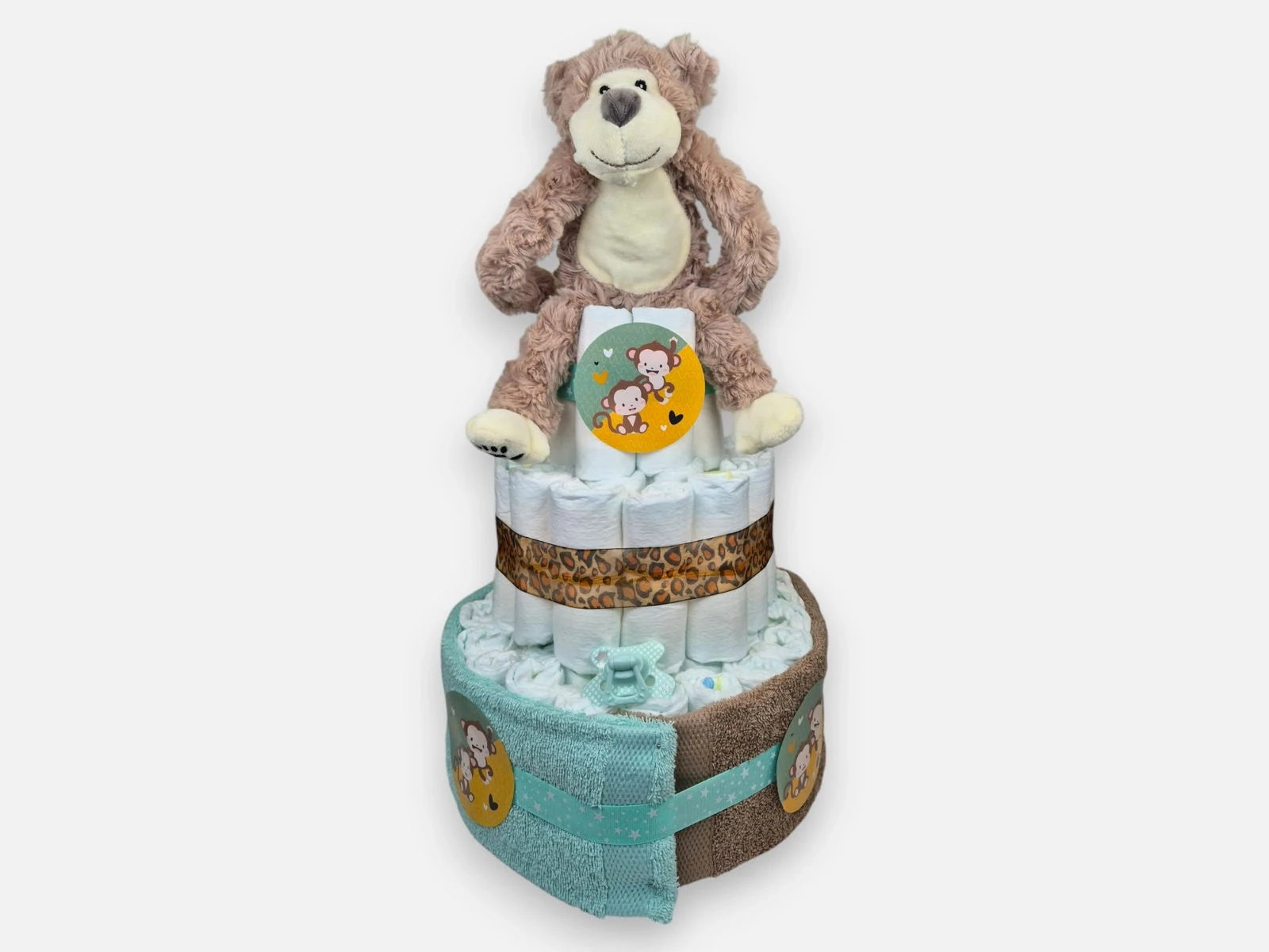 Babyshower luiertaart - Mint/Bruin - Geboortegift