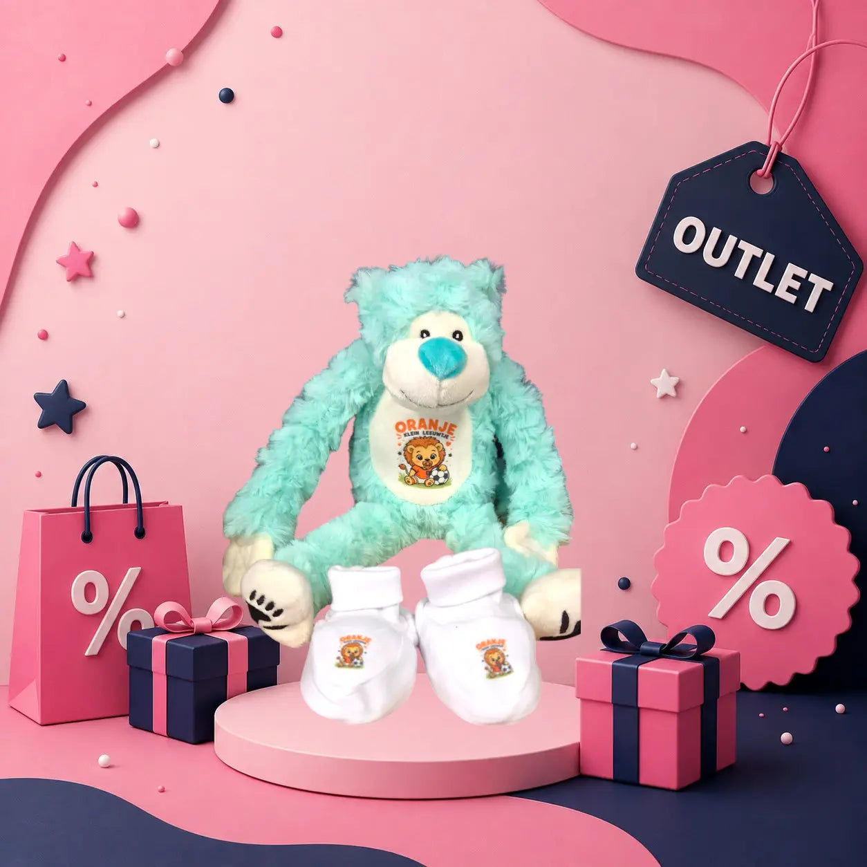 Knuffelset Aap met slofjes Geboortegift