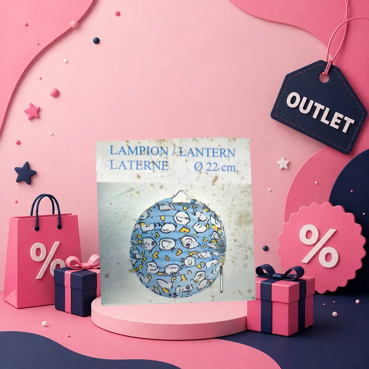 Lampion Rond Blauw Konijntjes 22cm Geboortegift