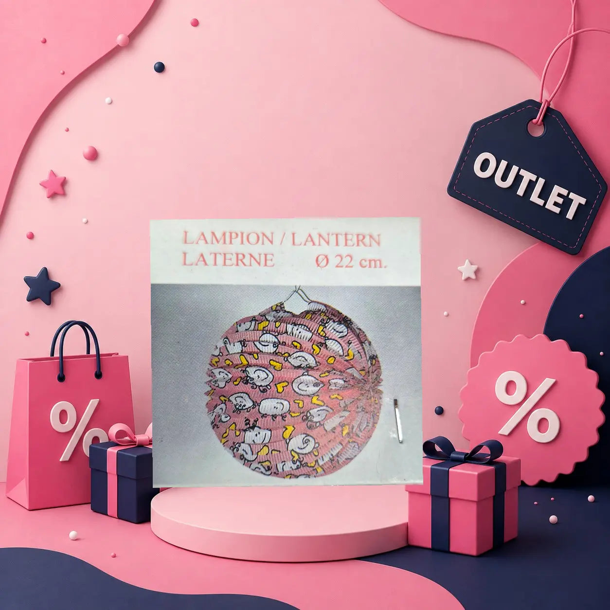 Lampion Rond Roze Konijntjes 22cm Geboortegift