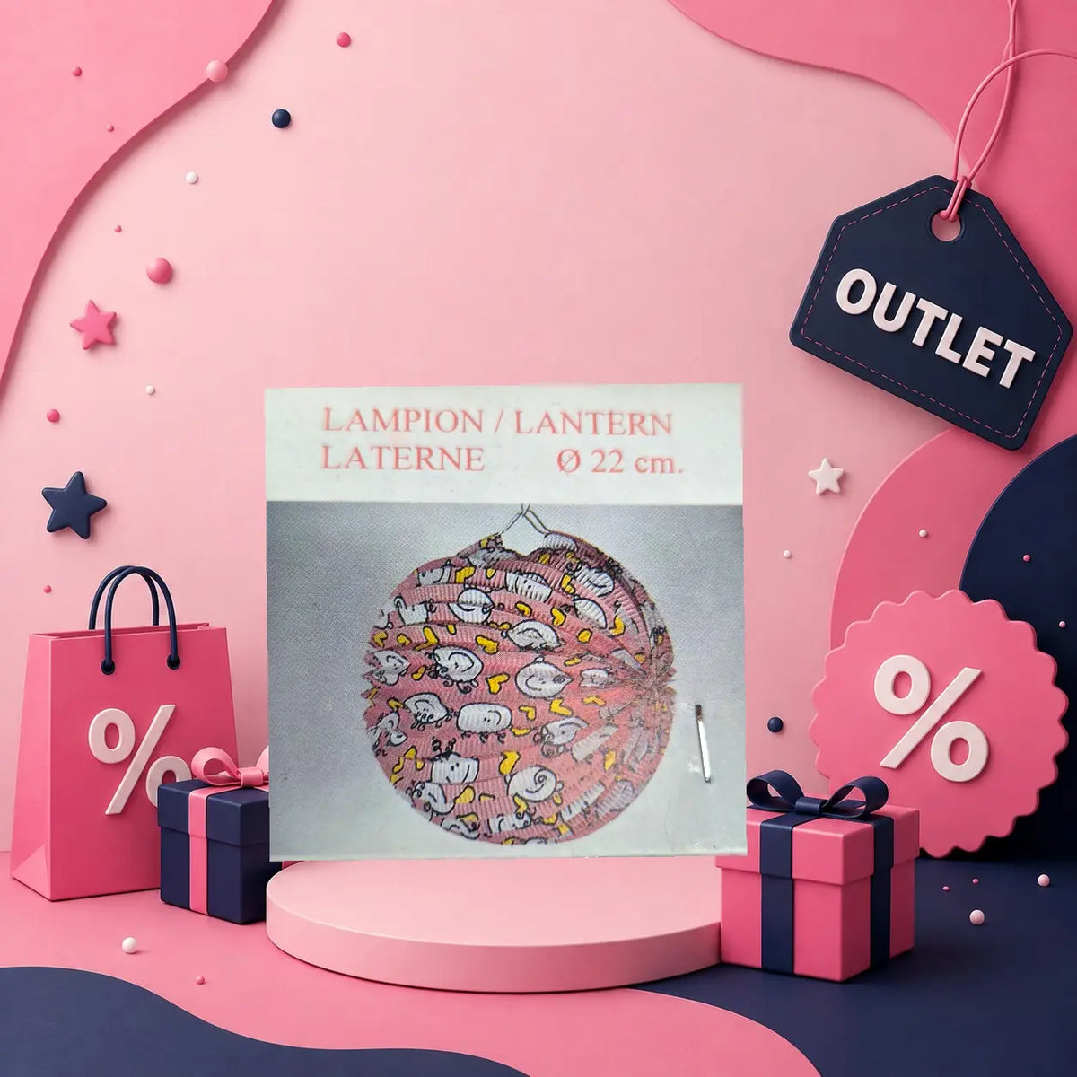 Lampion Rond Roze Konijntjes 22cm Geboortegift