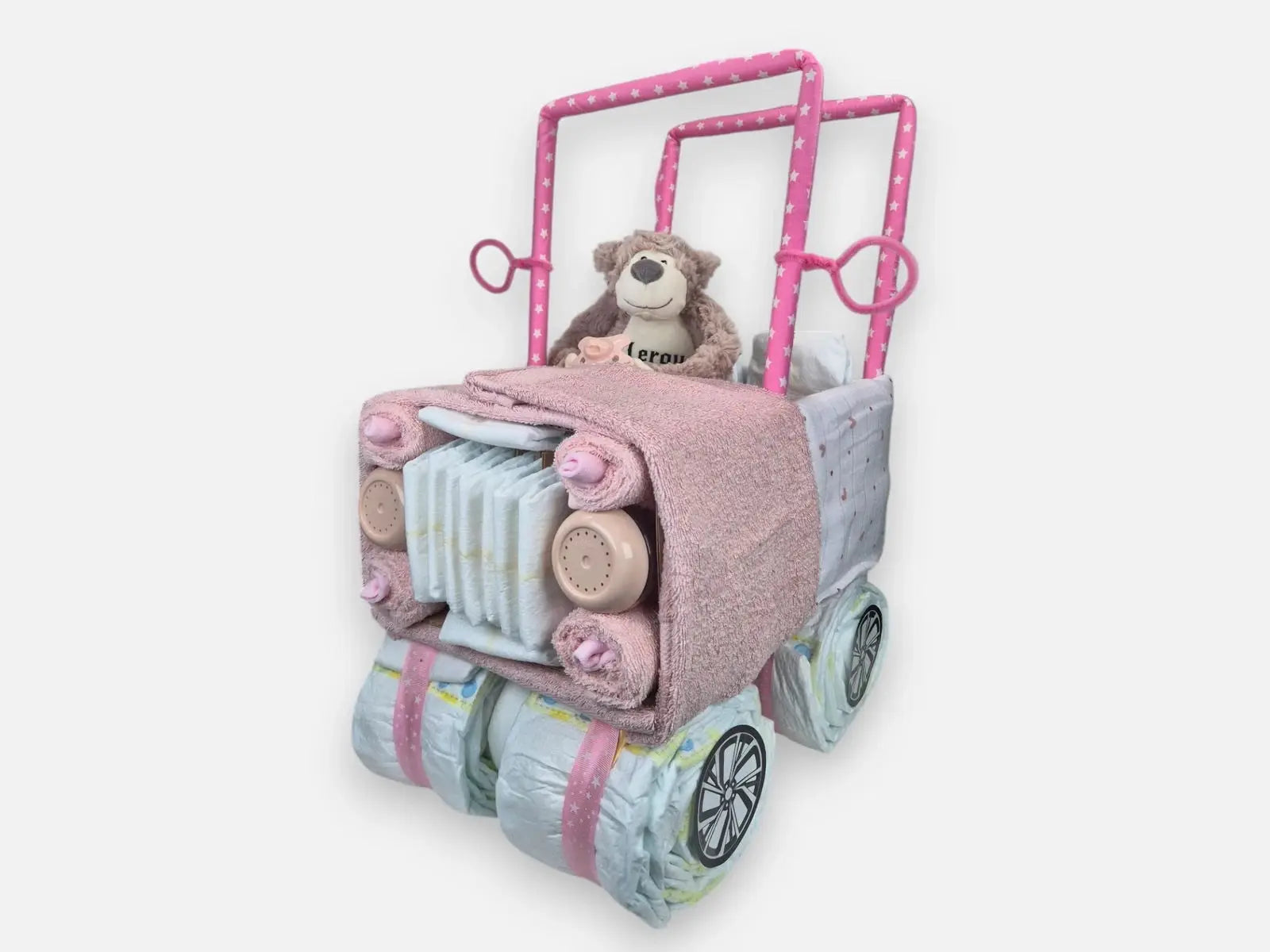 Mega Jeep Roze Luiertaart - Geboortegift