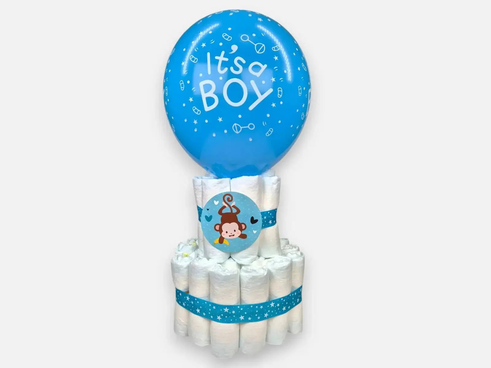 Mini Babyshower Luchtballon Luiertaart - Blauw - Geboortegift