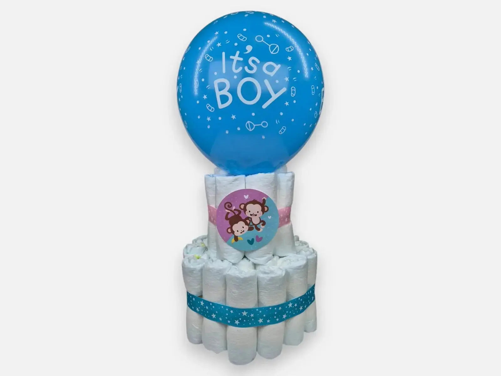 Mini Babyshower Luchtballon Luiertaart - Blauw/Roze - Geboortegift