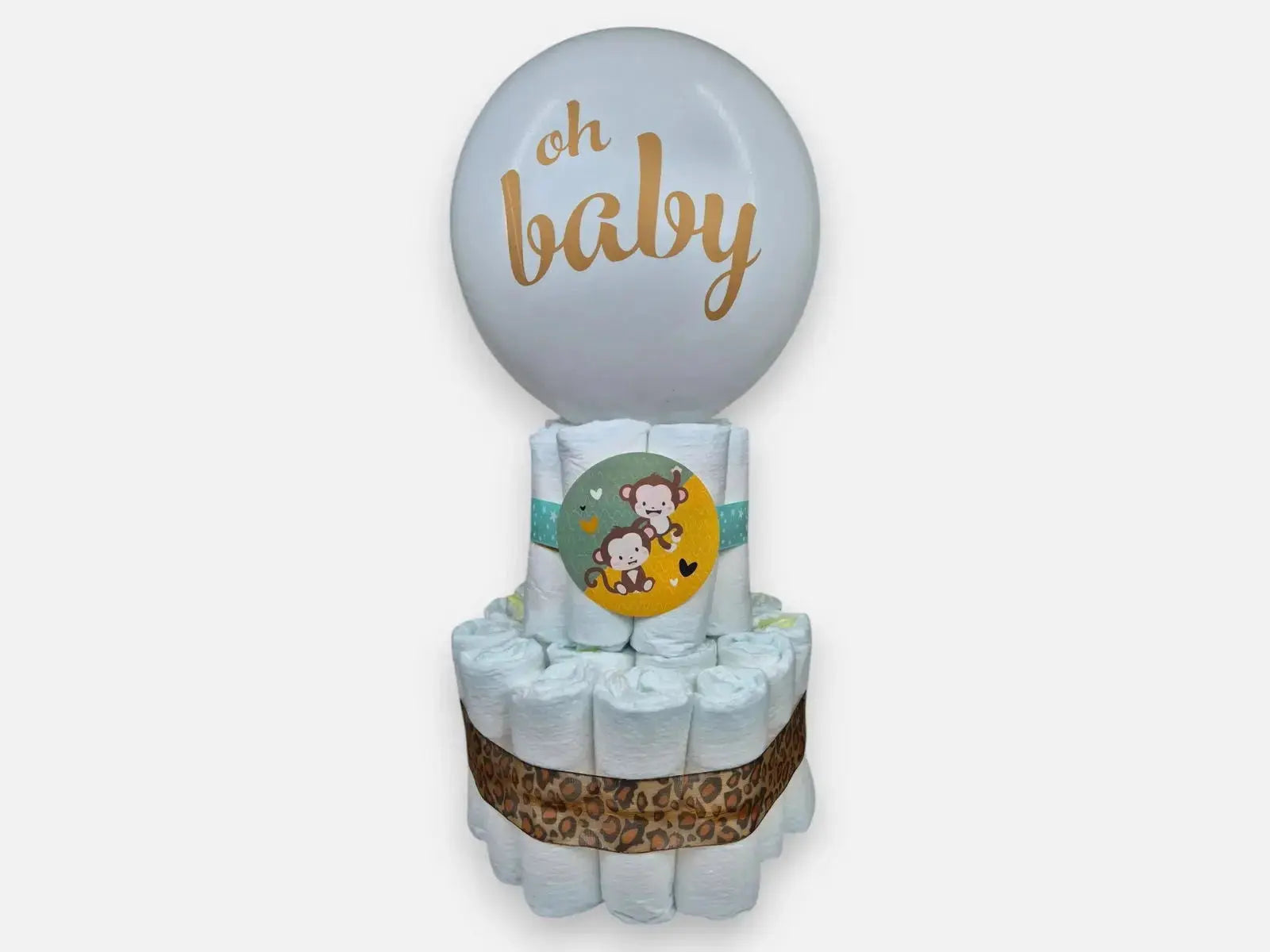 Mini Babyshower Luchtballon Luiertaart - Bruin/Mint - Geboortegift