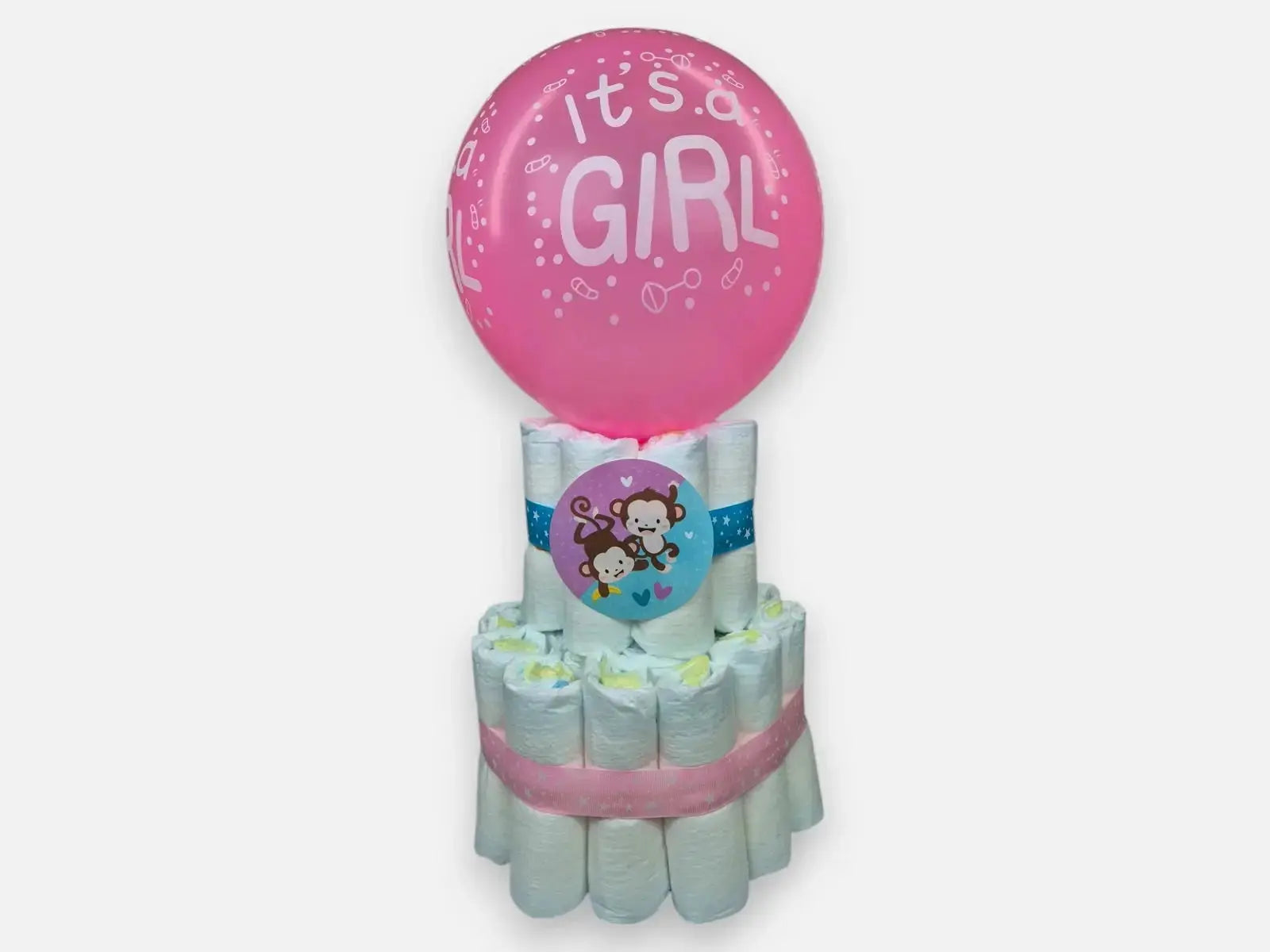 Mini Babyshower Luchtballon Luiertaart - Roze/Blauw - Geboortegift