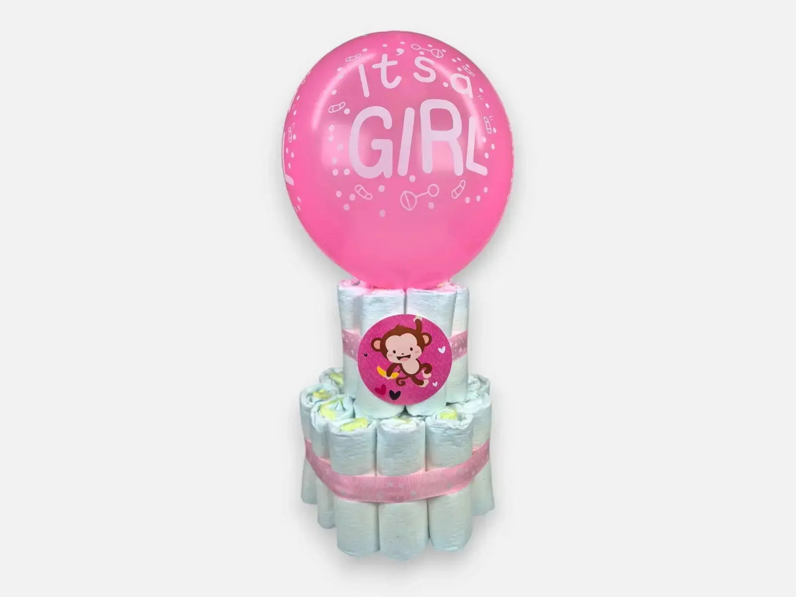 Mini Babyshower Luchtballon Luiertaart - Roze - Geboortegift
