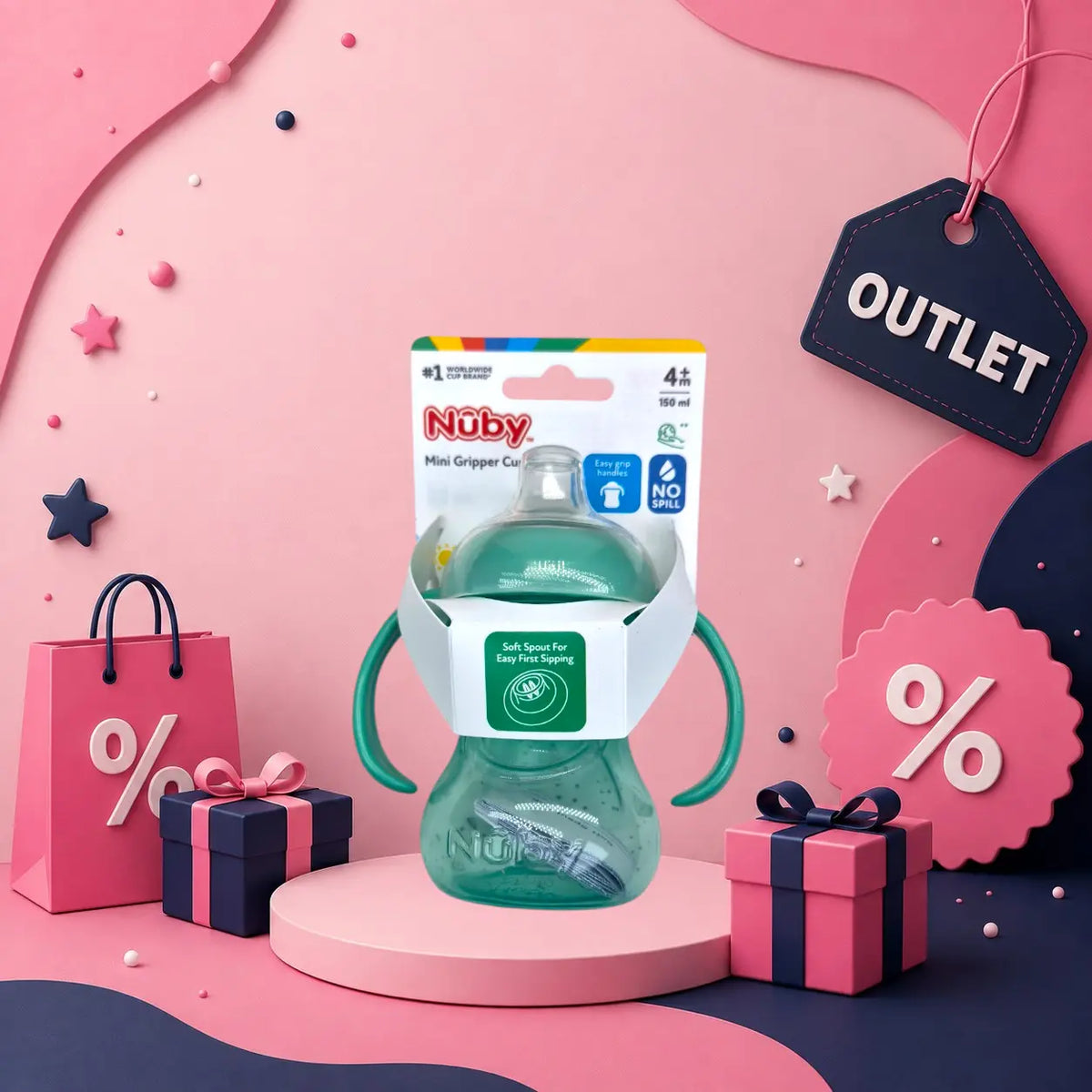 Mini Gripper Cup met Handvat 150ml Groen Geboortegift