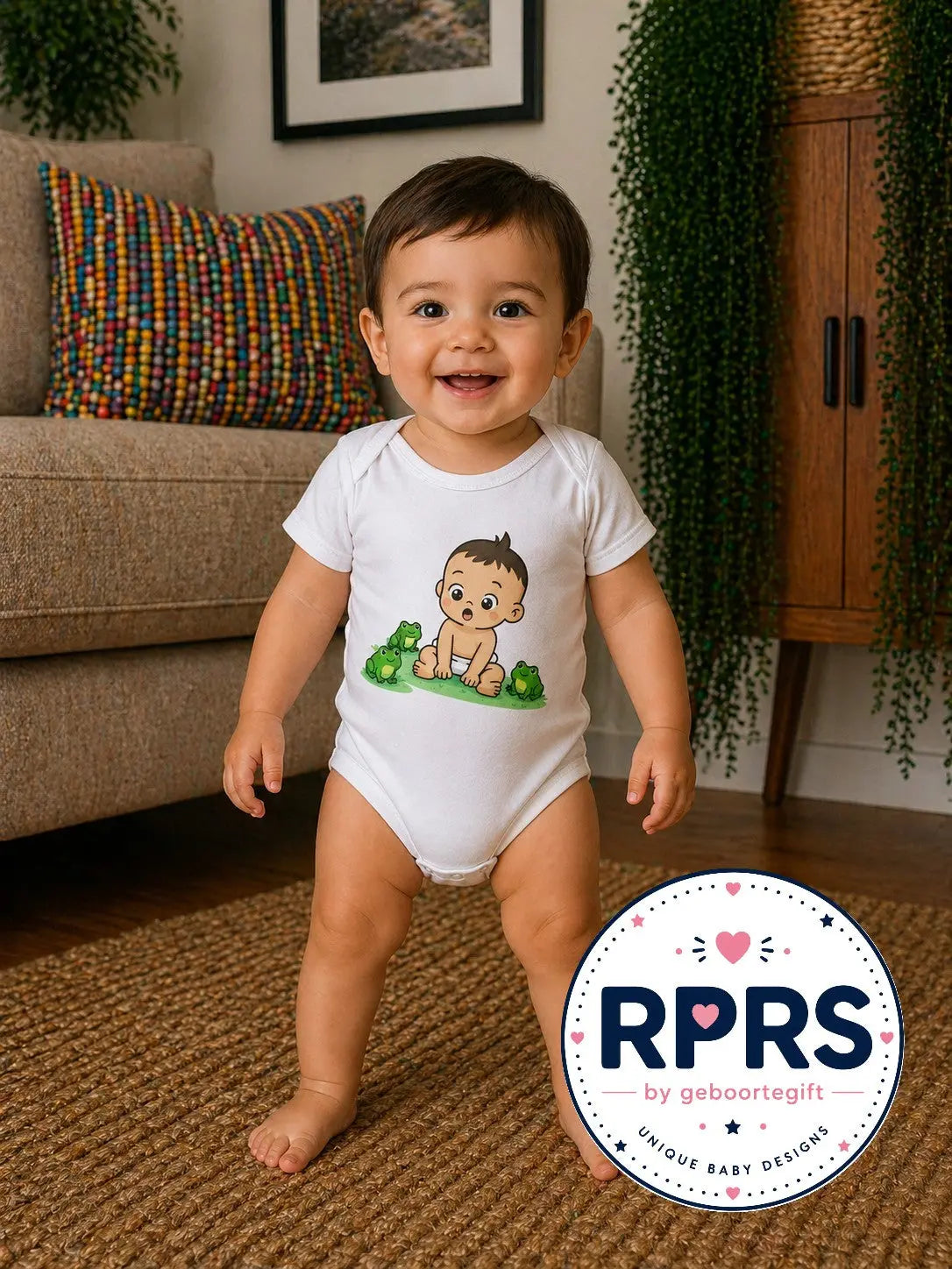 Rompertje Baby met kikkertjes Geboortegift