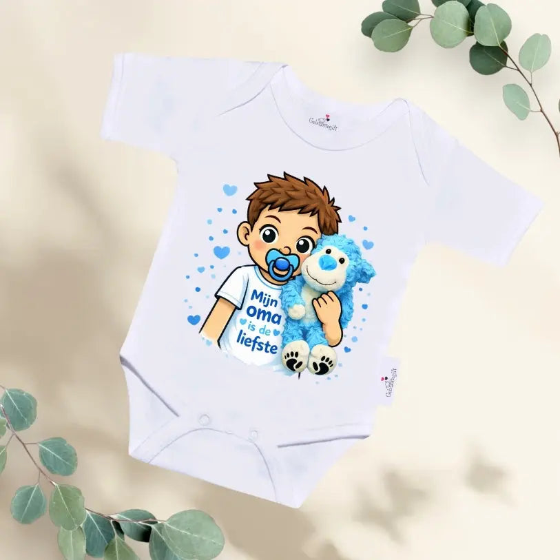 Rompertje Jongen met knuffelaapje - Mijn oma is de liefste Geboortegift