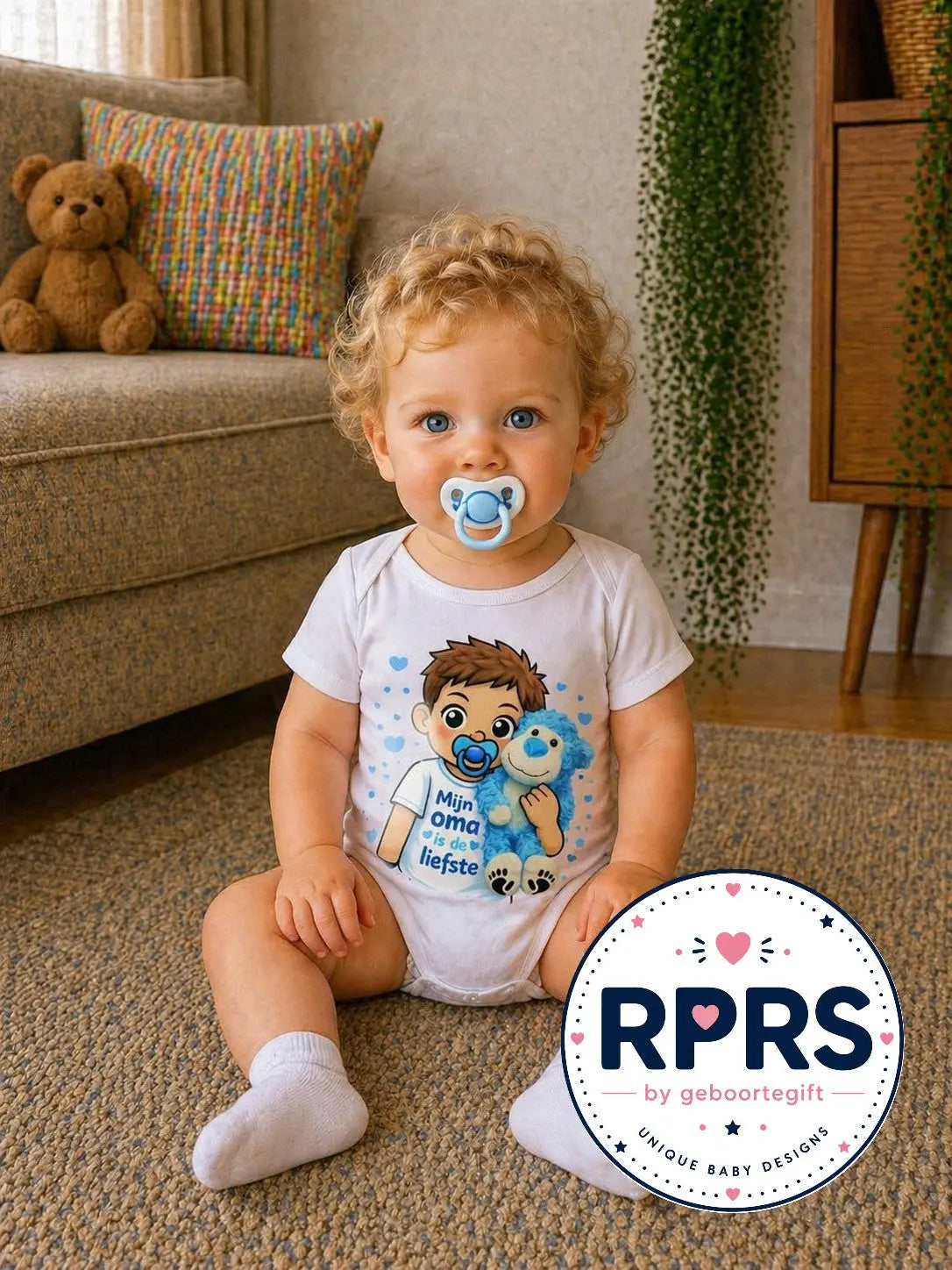 Rompertje Jongen met knuffelaapje - Mijn oma is de liefste Geboortegift