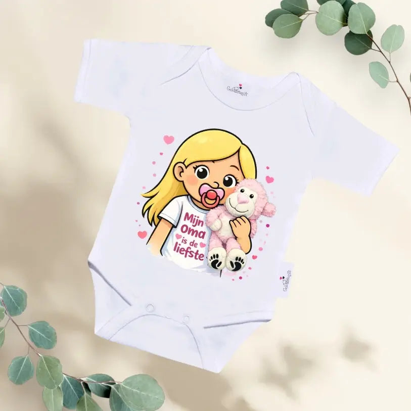 Rompertje Meisje met knuffelaapje Geboortegift