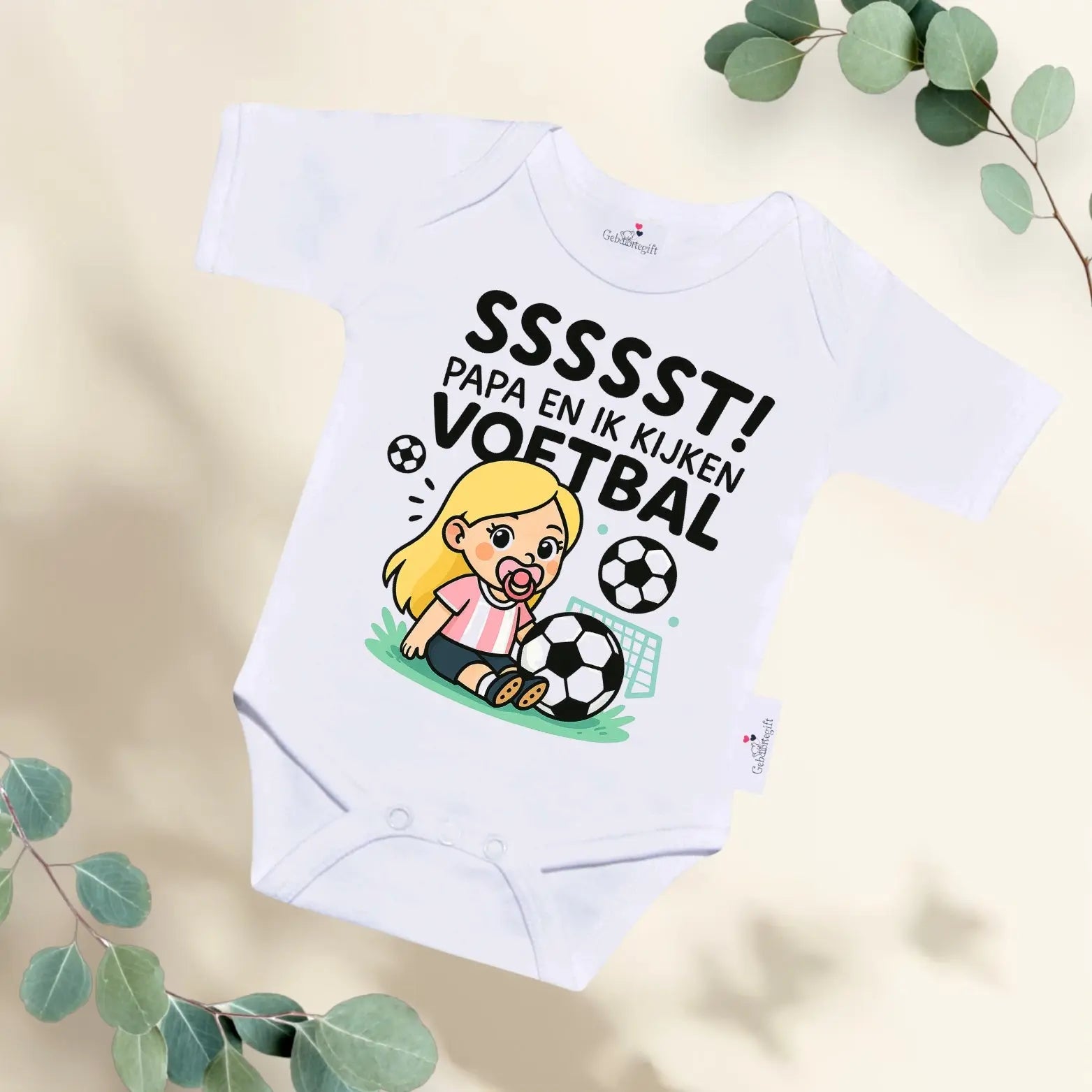Rompertje Sssst! Mijn papa en ik kijken voetbal - meisje Geboortegift