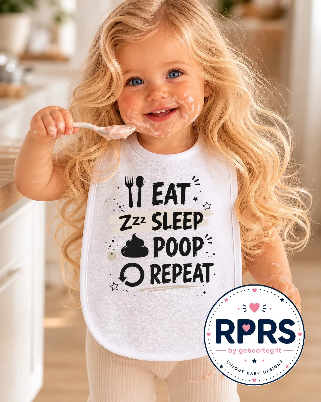 Slabbetje Eat Sleep Poop Repeat Geboortegift