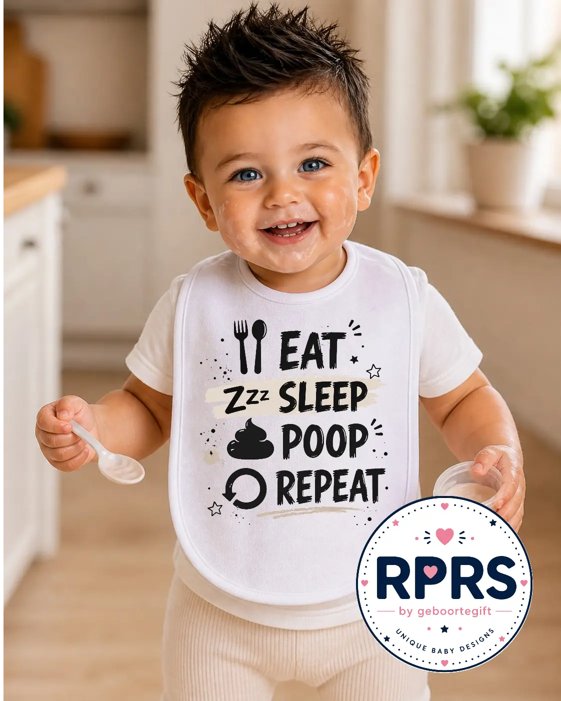 Slabbetje Eat Sleep Poop Repeat Geboortegift
