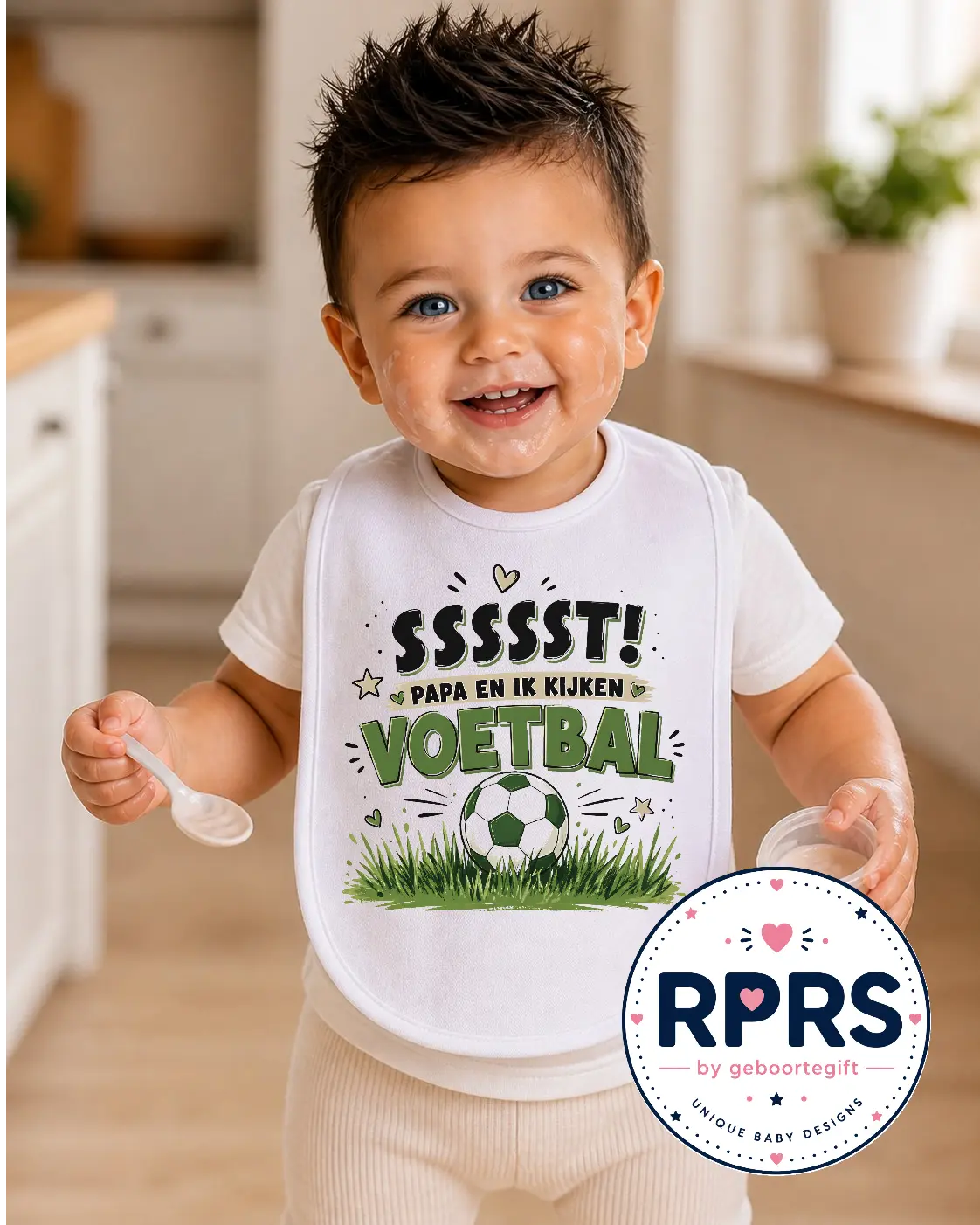 Slabbetje Sssst Papa en Ik kijken voetbal Geboortegift