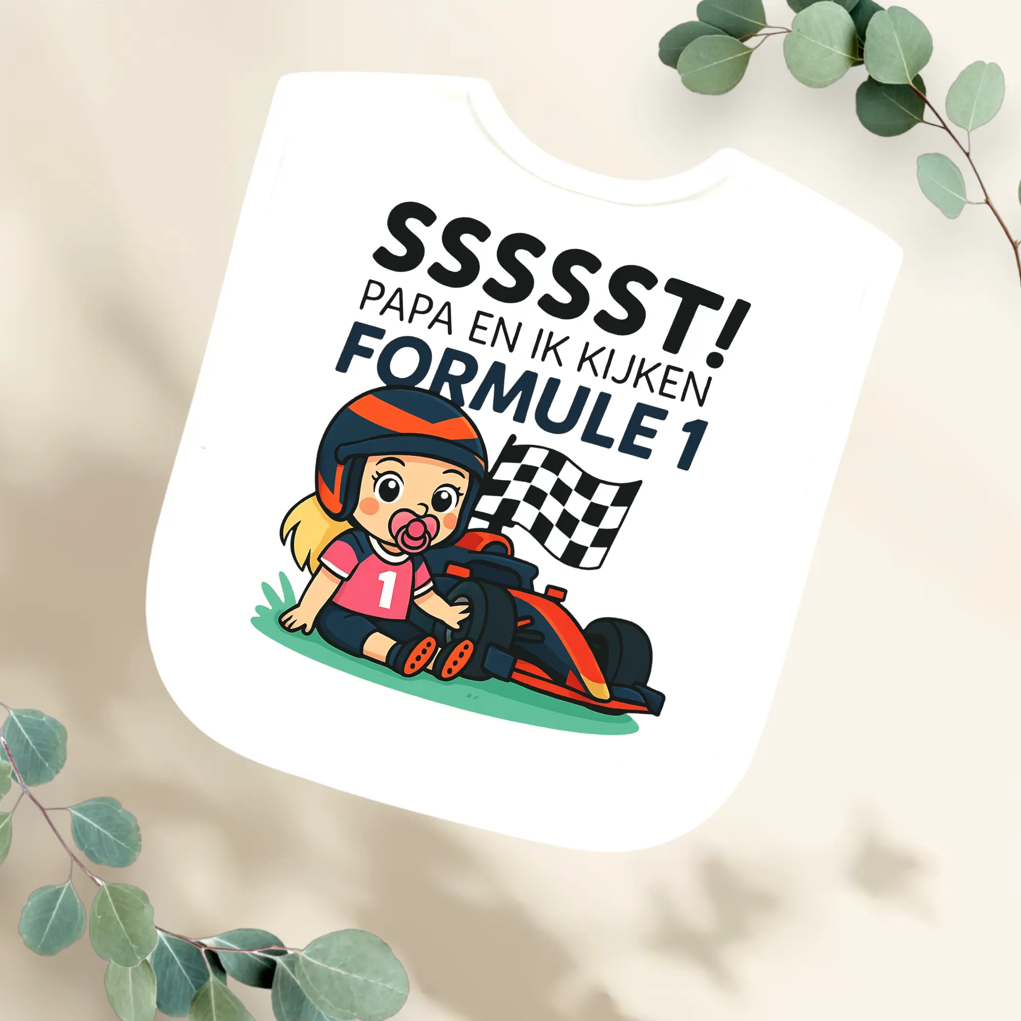 Slabbetje Sssst papa en ik kijken formule 1 - meisje Geboortegift