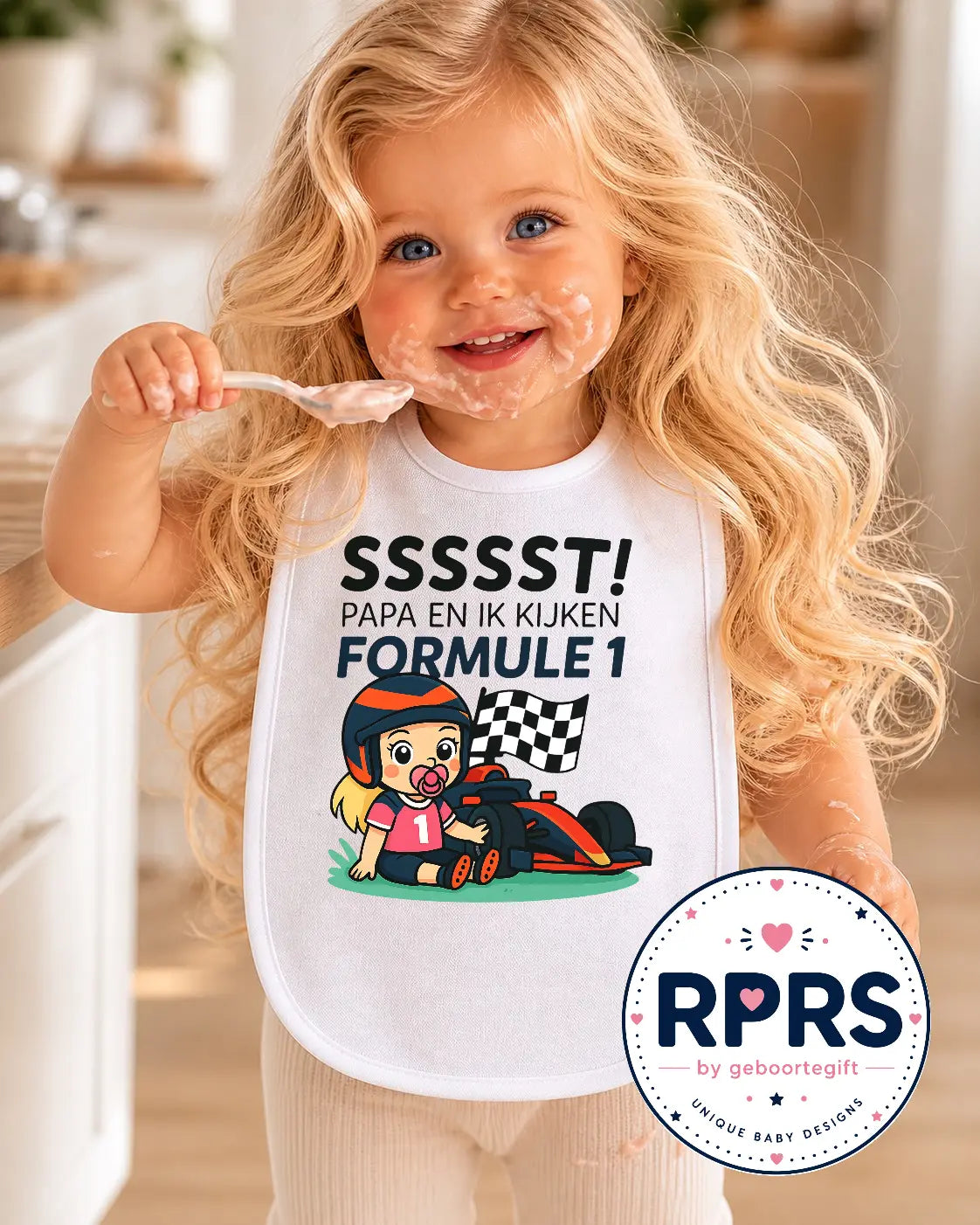 Slabbetje Sssst papa en ik kijken formule 1 - meisje Geboortegift