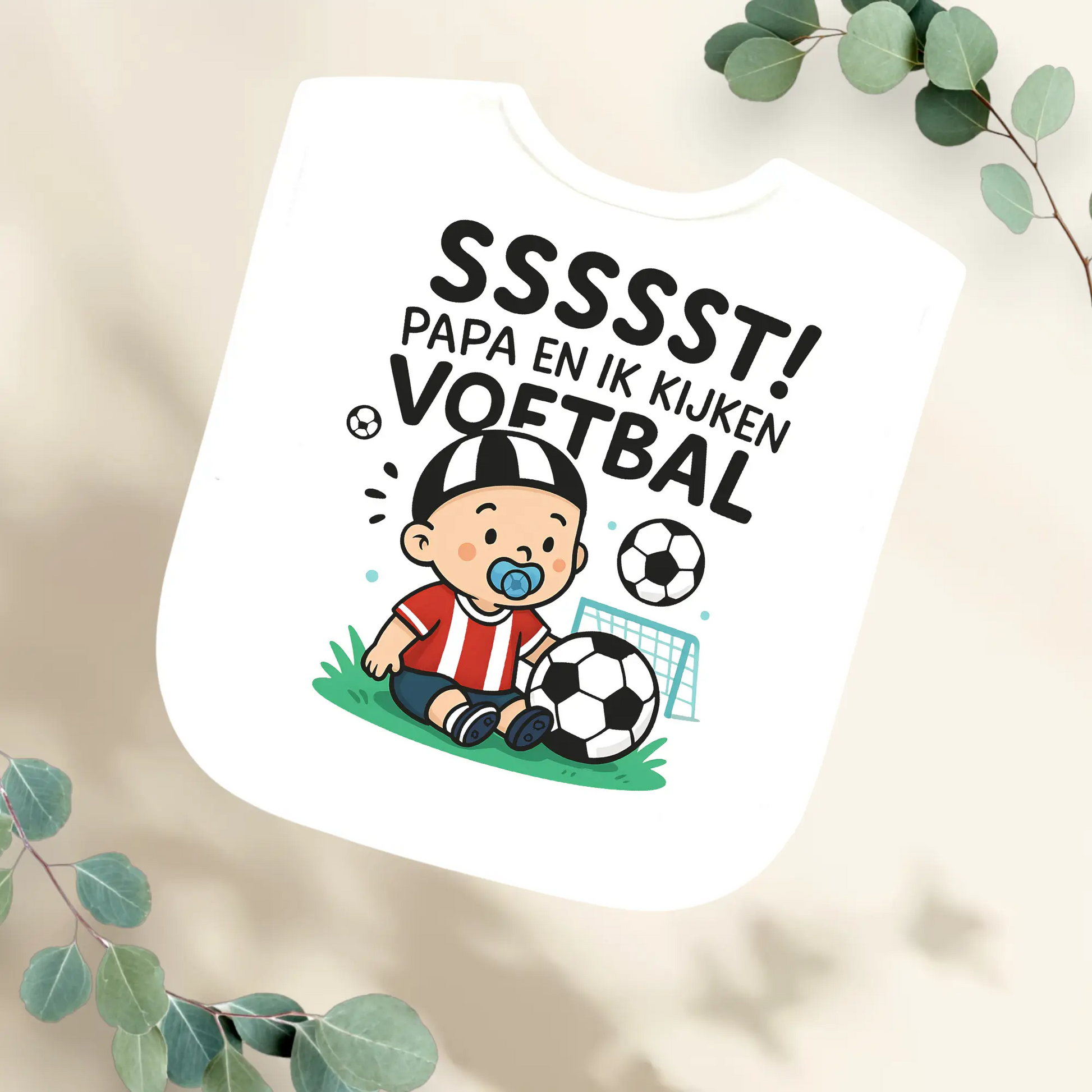 Slabbetje Sssst papa en ik kijken voetbal - jongen Geboortegift