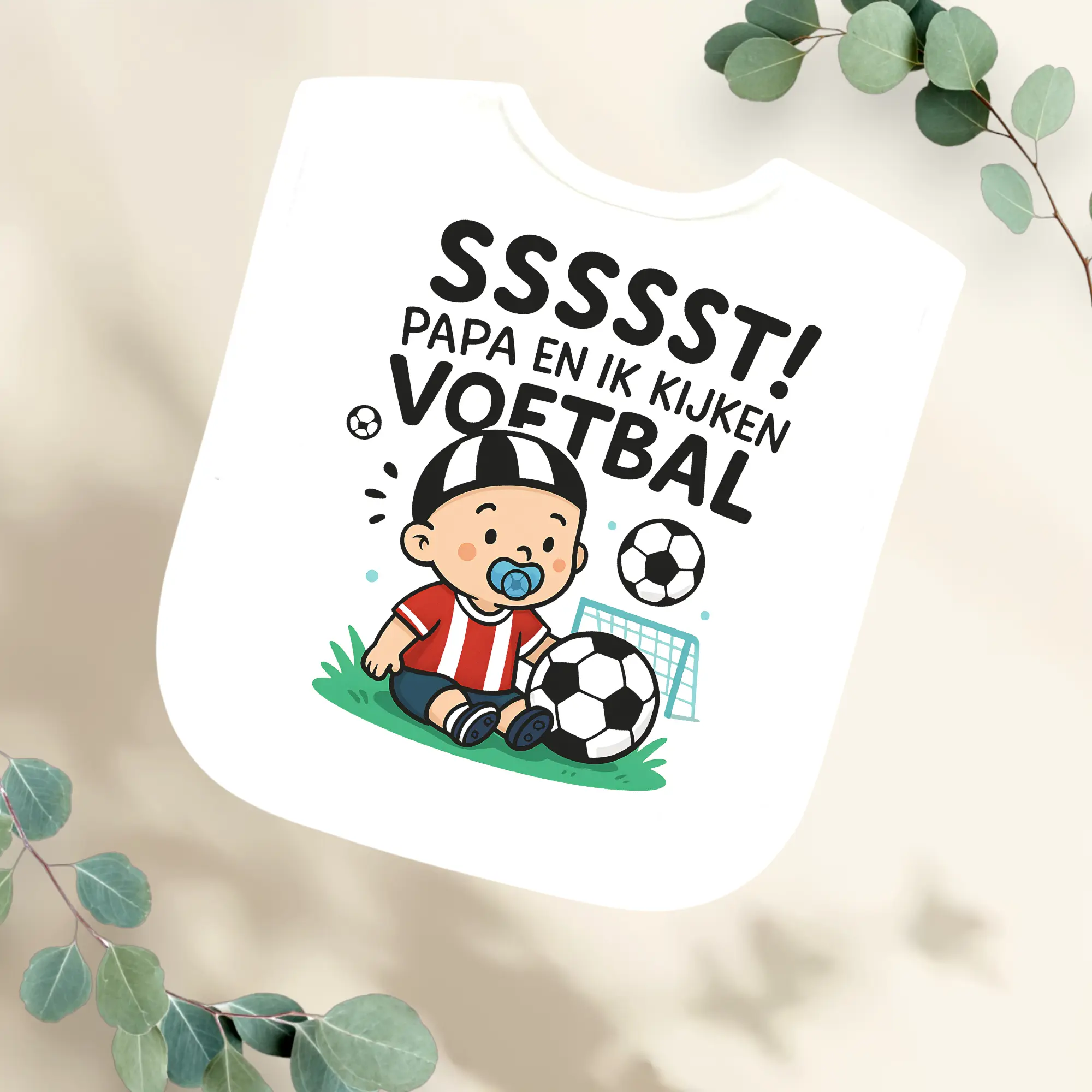 Slabbetje Sssst papa en ik kijken voetbal - jongen Geboortegift