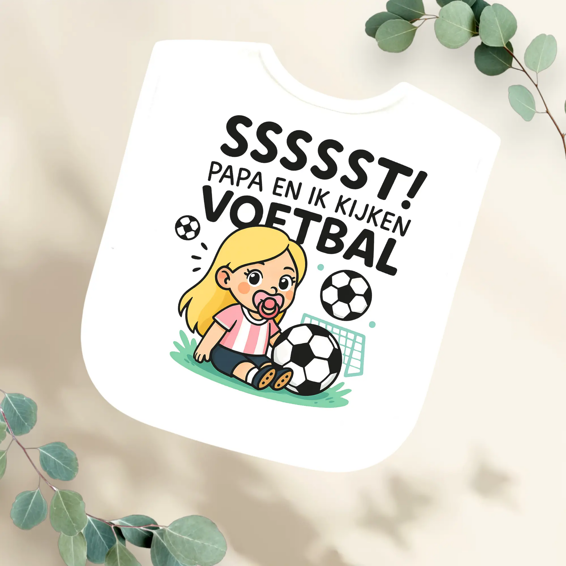 Slabbetje Sssst papa en ik kijken voetbal - meisje Geboortegift