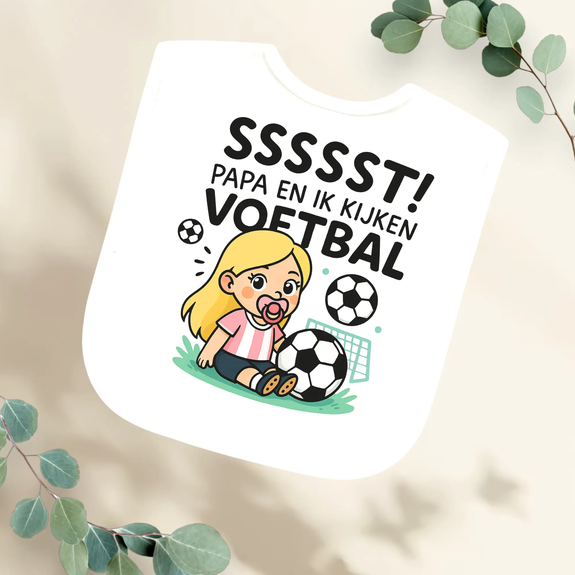 Slabbetje Sssst papa en ik kijken voetbal - meisje Geboortegift
