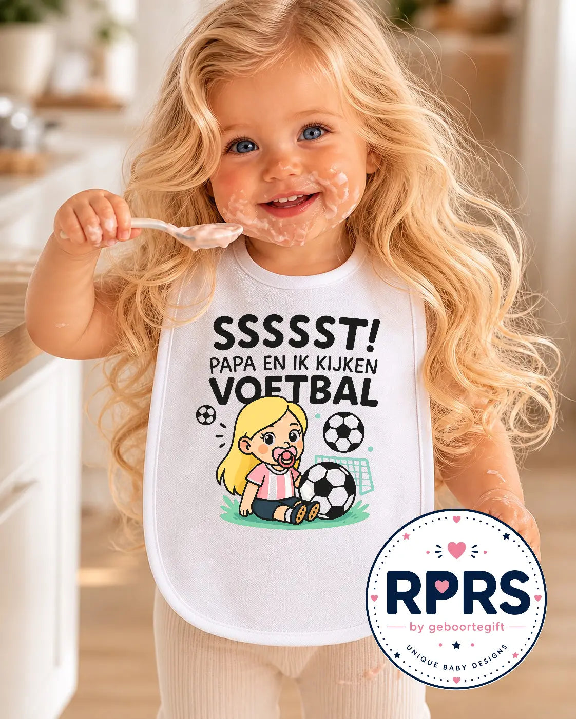 Slabbetje Sssst papa en ik kijken voetbal - meisje Geboortegift