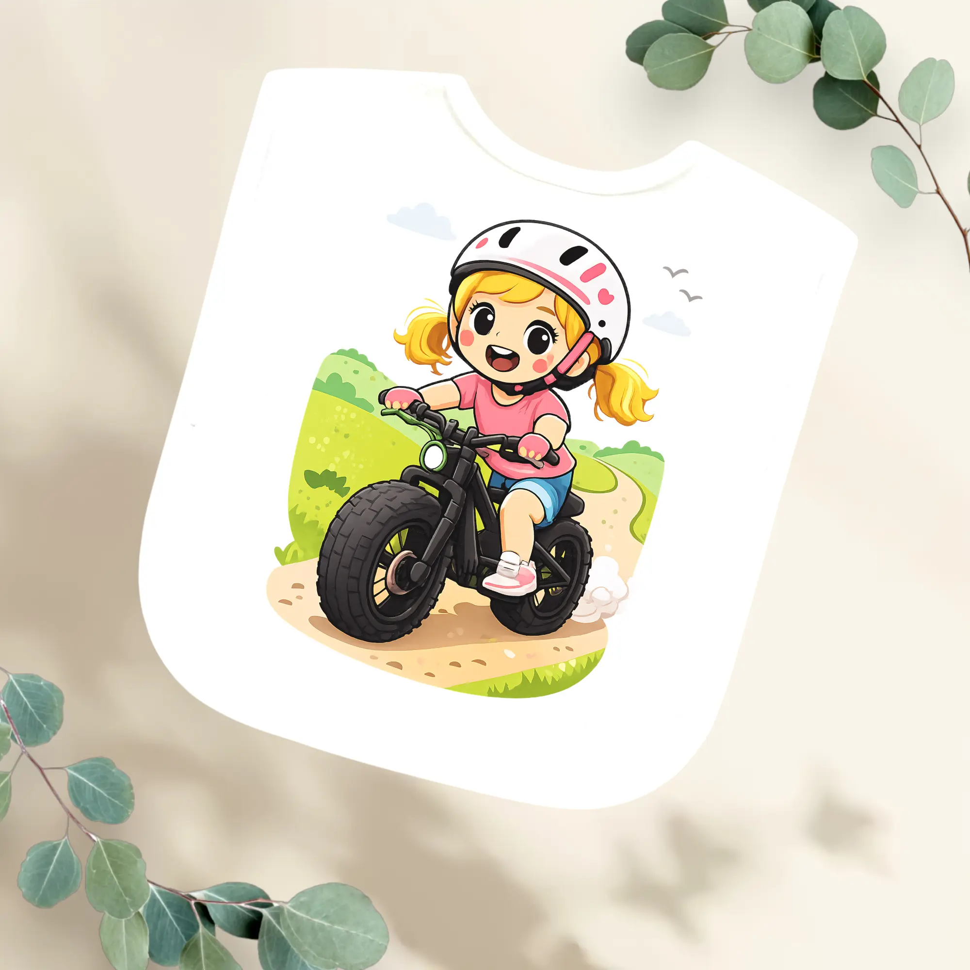 Slabbetje meisje op fatbike Geboortegift
