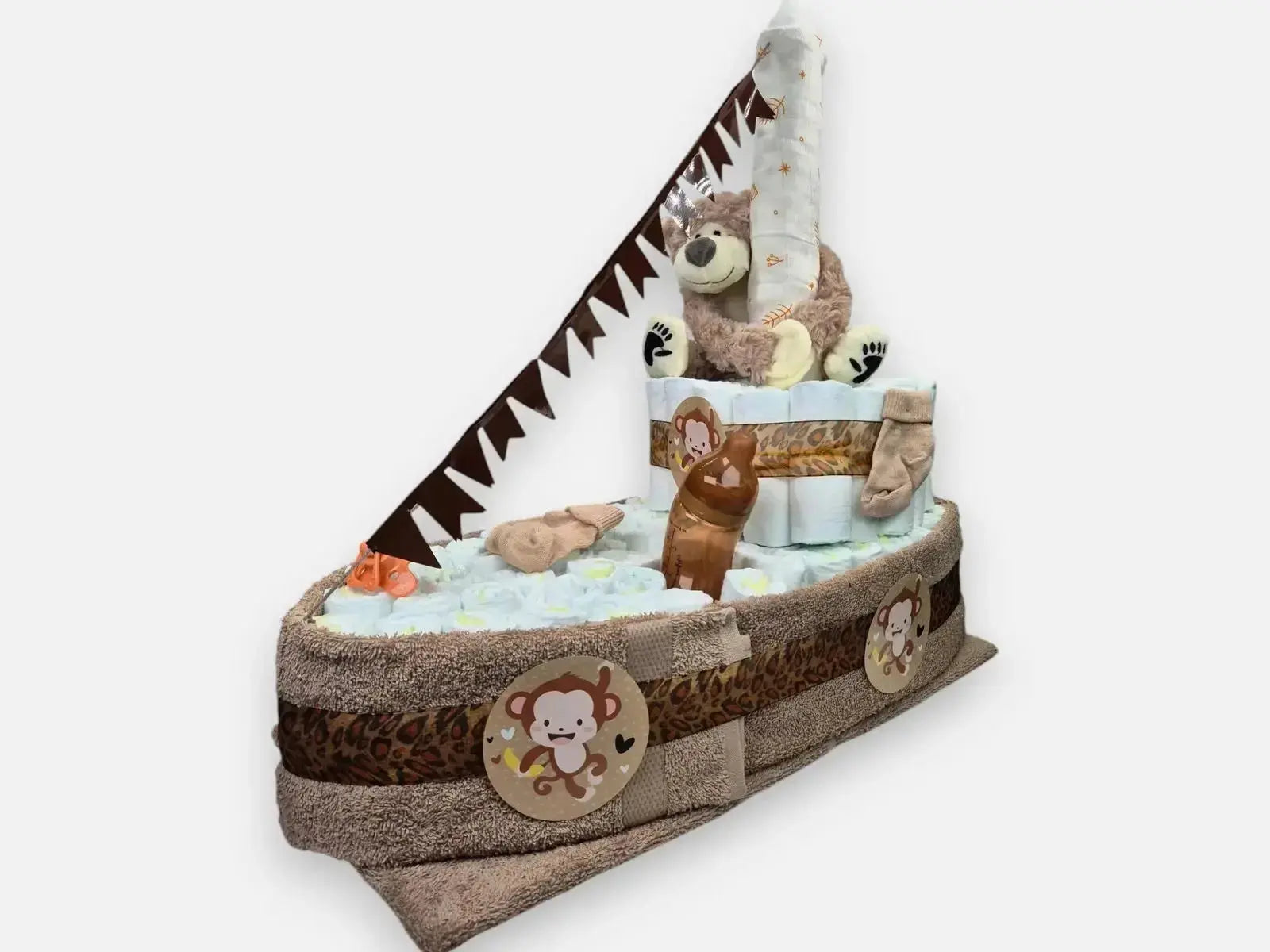 Stoomboot XXL Luiertaart - Bruin - Geboortegift