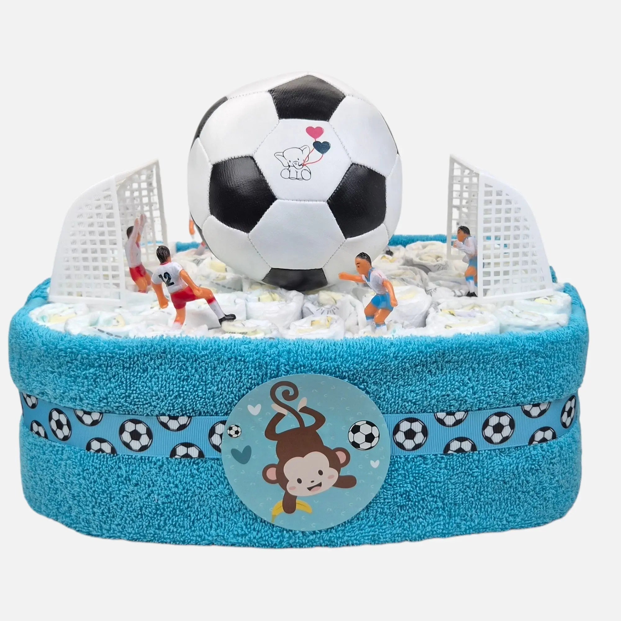Voetbalveld luiertaart - Blauw Geboortegift