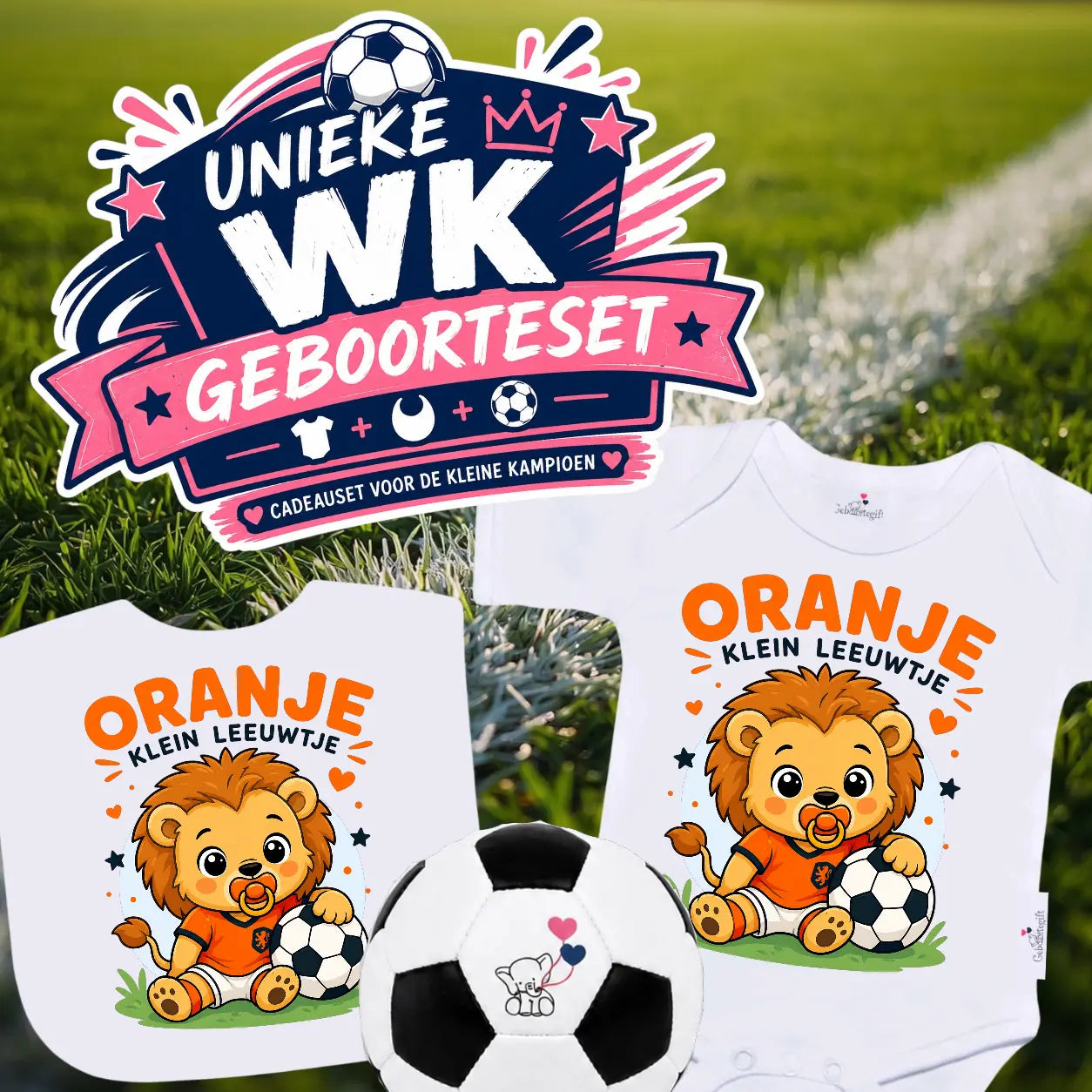 WK-setje Nederlands voetbalelftal - Oranje leeuw Geboortegift